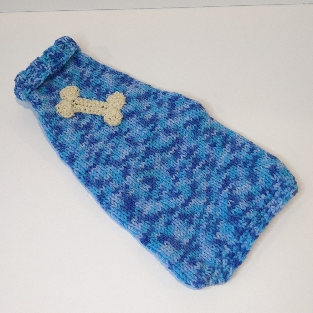 𝅺Handmade Hand Knit Aqua Blue Dog Sweater Medium